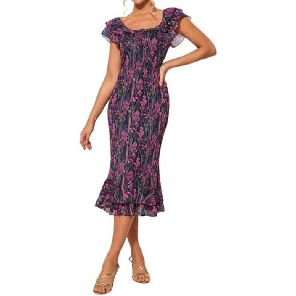 Grace Karin XL 2XL Fairycore Floral Garden Whimsy Ruffle Mesh Stretch Dress NWT